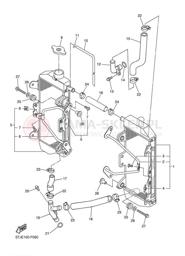 Schemat "Układ chlodzenia" do Yamaha WR450F WR450FA