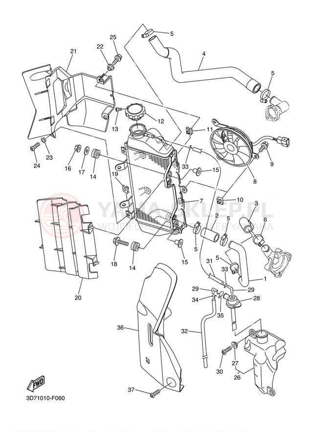 Schemat "Układ chlodzenia" do Yamaha WR250R WR25RZCL/WR25RZL
