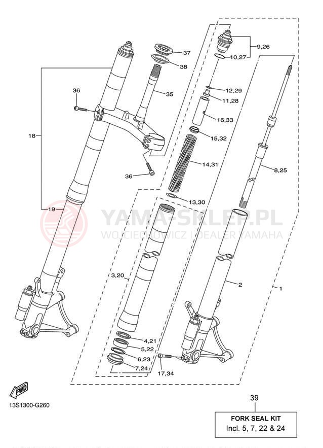 Schemat "Amortyzatory przód" do Yamaha YZF-R6 YZFR6BCW/YZFR6BW