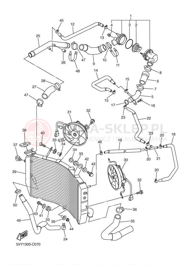 Schemat "Układ chlodzenia" do Yamaha YZF-R1 YZFR1SC/YZFR1S