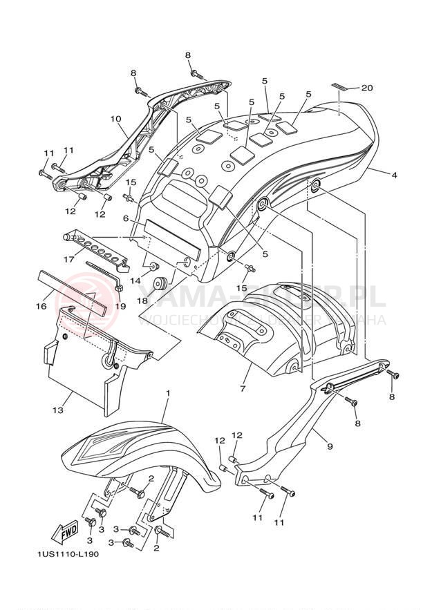 Schemat "błotnik" do Yamaha RAIDER SCL XV19CBCO/XV19CBO