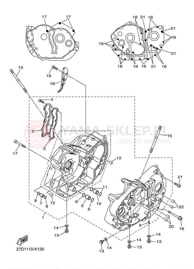 Schemat "Obudowa silnika" do Yamaha V STAR 1300 XVS13ABCR/XVS13ABR