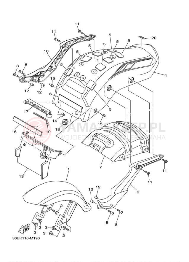 Schemat "błotnik" do Yamaha RAIDER XV19CDCB/XV19CDB