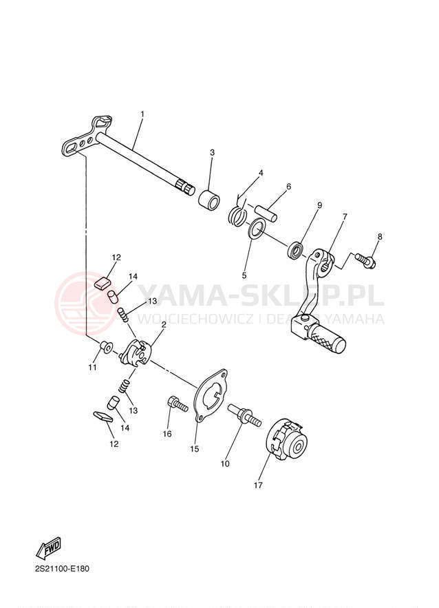 Schemat "Dźwignia zmiany biegów, wałek" do Yamaha WR450F WR450FD
