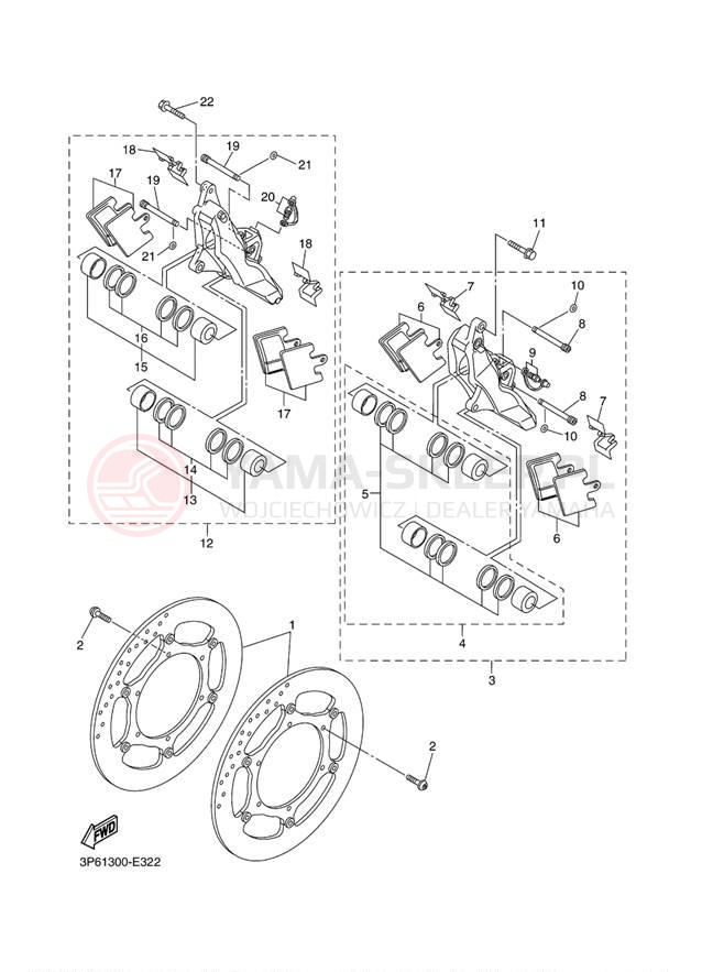 Schemat "Zacisk hamulcowy + tarcza przód" do Yamaha FJR1300A FJR13AACS/FJR13AAS