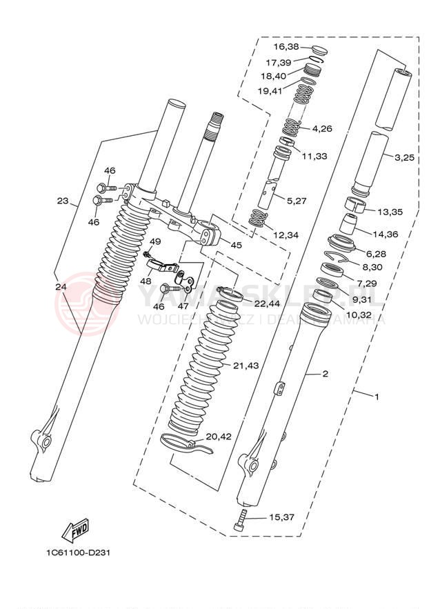 Schemat "Amortyzatory przód" do Yamaha TTR230 TTR230A