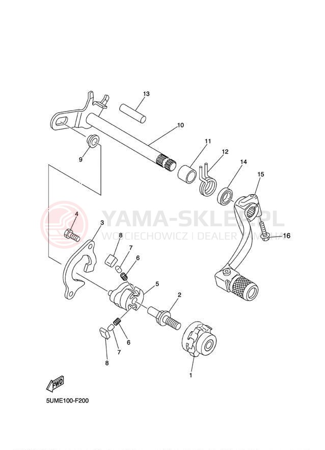 Schemat "Dźwignia zmiany biegów, wałek" do Yamaha WR250F WR250FB