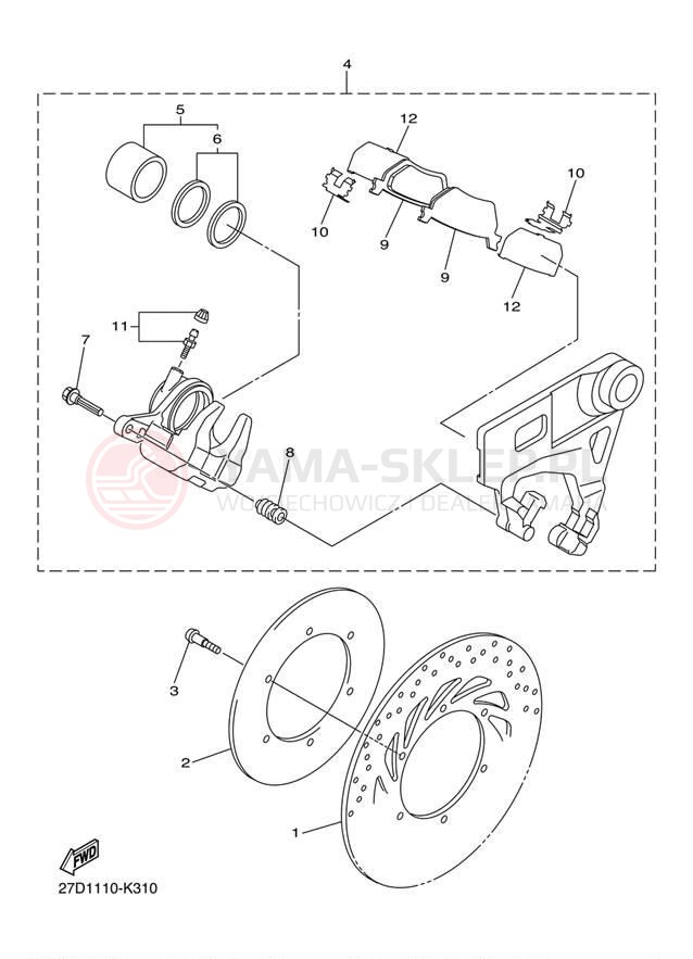 Schemat "Zacisk hamulcowy tylny" do Yamaha STRYKER XVS13CBCB/XVS13CBB