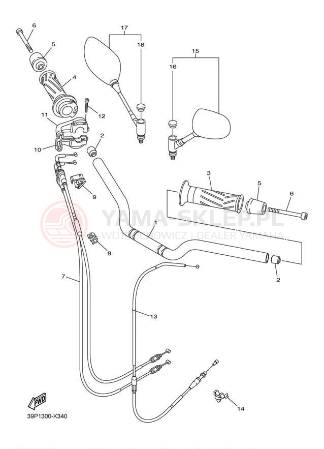 Schemat "Kierownica i osprzęt" do Yamaha FZ8 FZ8NDC/FZ8ND