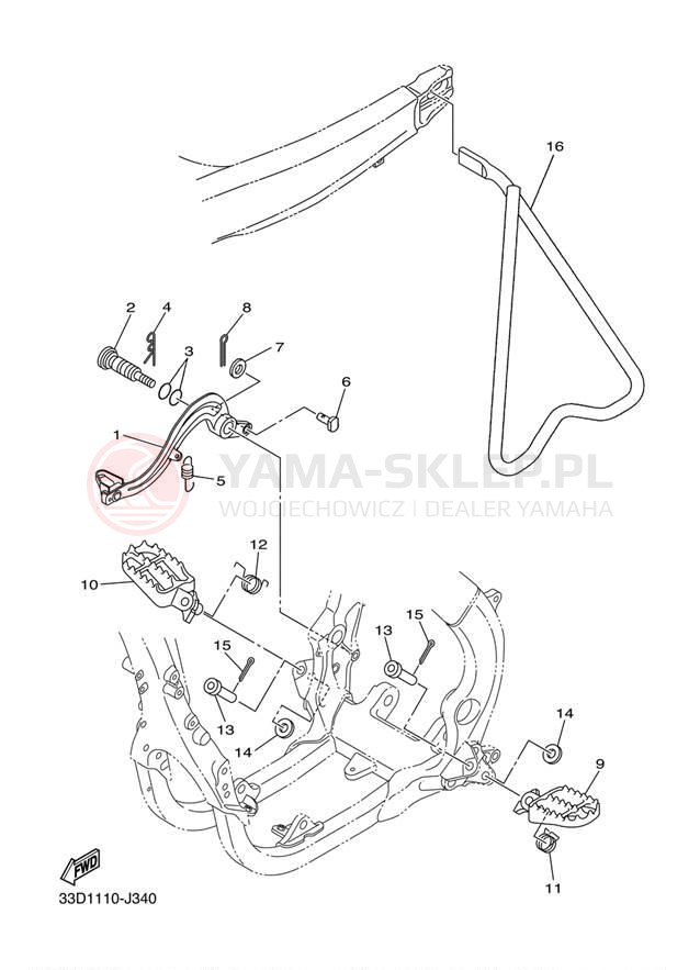 Schemat "Stopka postojowa i podnóżki" do Yamaha YZ450F YZ450FAB/YZ450FAL