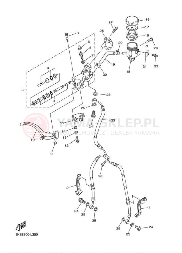 Schemat "Pompa hamulcowa przednia" do Yamaha YZFR1 YZFR1BW/YZFR1BCW