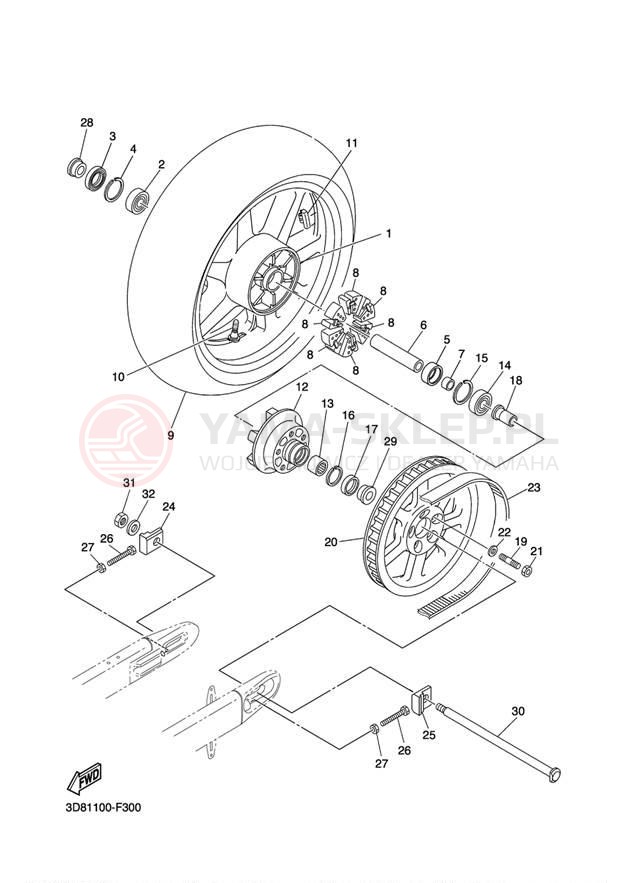 Schemat "Koło tył" do Yamaha V STAR 1300 XVS13ABCR/XVS13ABR