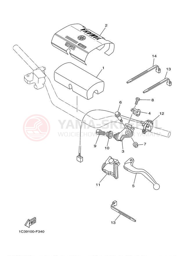 Schemat "Kierownica i osprzęt" do Yamaha YZ125 YZ125Y