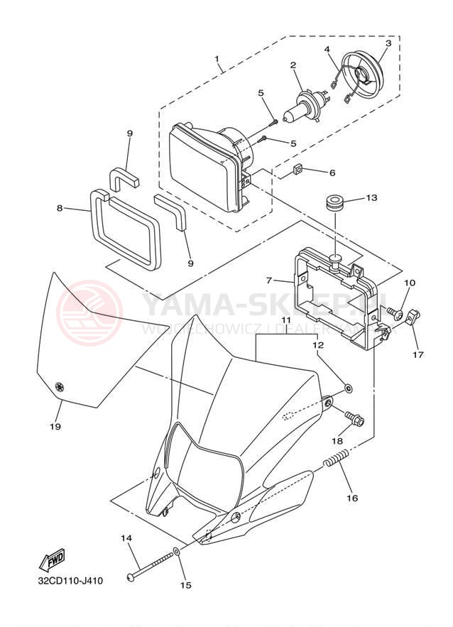 Schemat "Lampa przód" do Yamaha WR250R WR25RZCL/WR25RZL