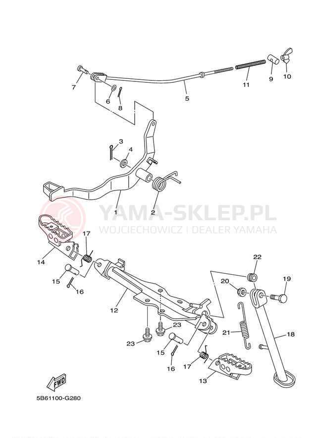 Schemat "Stopka postojowa i podnóżki" do Yamaha TTR110E TTR110EB