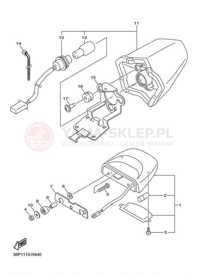 Schemat "lampa tył" do Yamaha FZ6R FZ6RDW/FZ6RDCW
