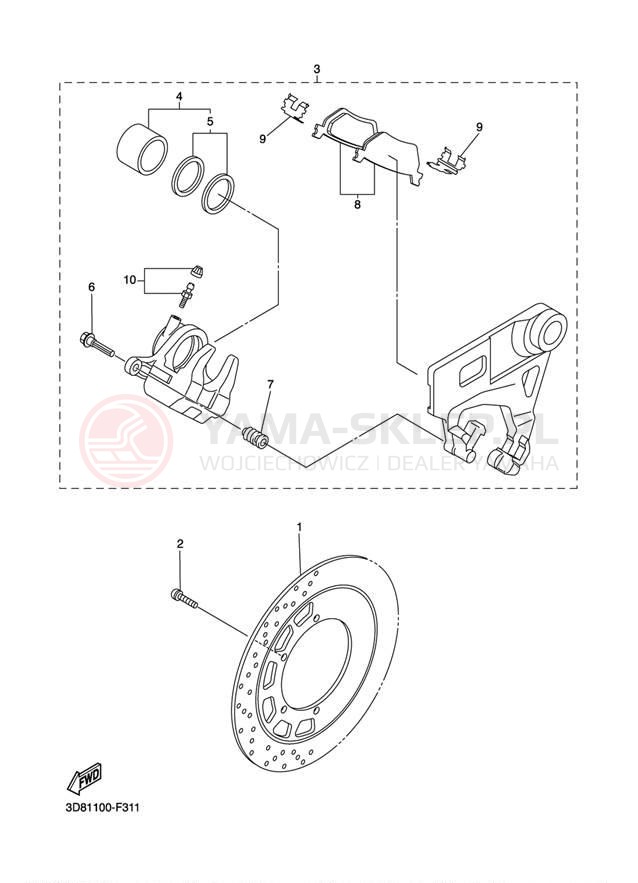 Schemat "Zacisk hamulcowy tylny" do Yamaha V STAR 1300 XVS13ABCR/XVS13ABR