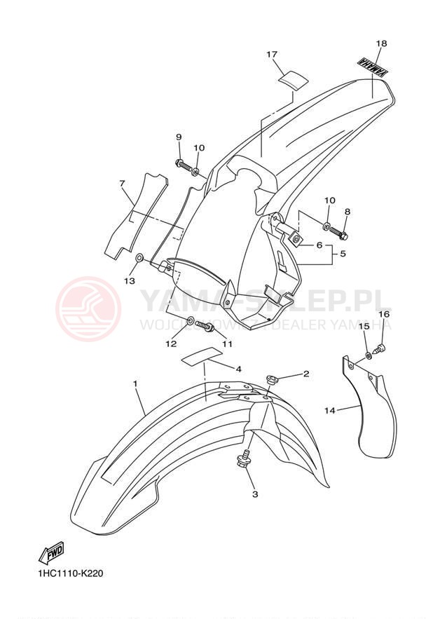 Schemat "błotnik" do Yamaha WR250F WR250FA