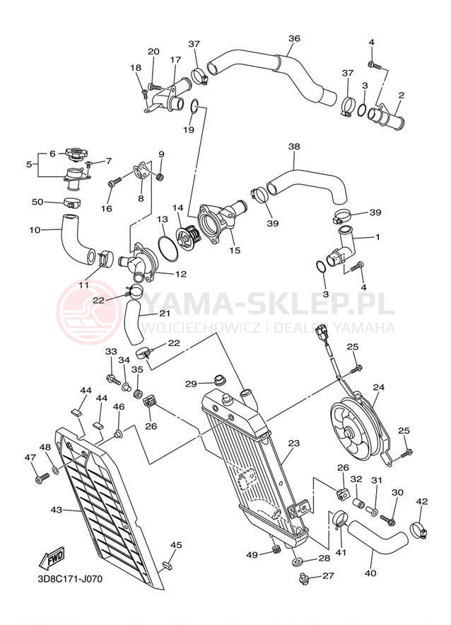 Schemat "Układ chlodzenia" do Yamaha V STAR 1300 XVS13ABCR/XVS13ABR