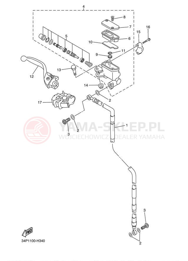 Schemat "Pompa hamulcowa przednia" do Yamaha YZ250F YZ250FYW/YZ250FYL