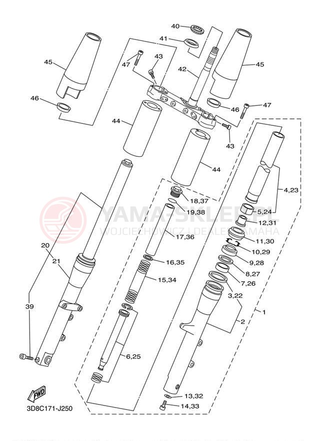 Schemat "Amortyzatory przód" do Yamaha V STAR 1300 XVS13ADCB/XVS13ADB