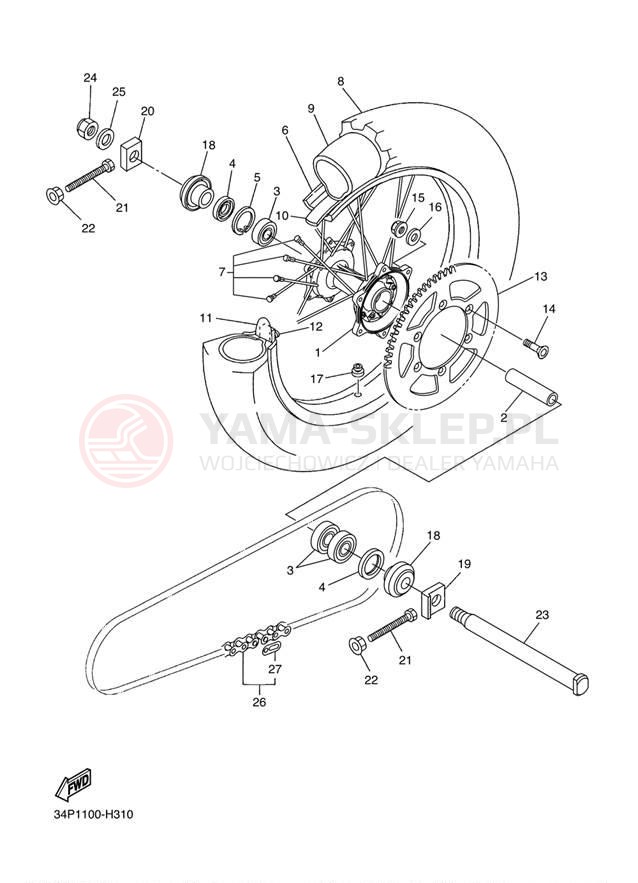 Schemat "Koło tył" do Yamaha YZ250F YZ250FYW/YZ250FYL