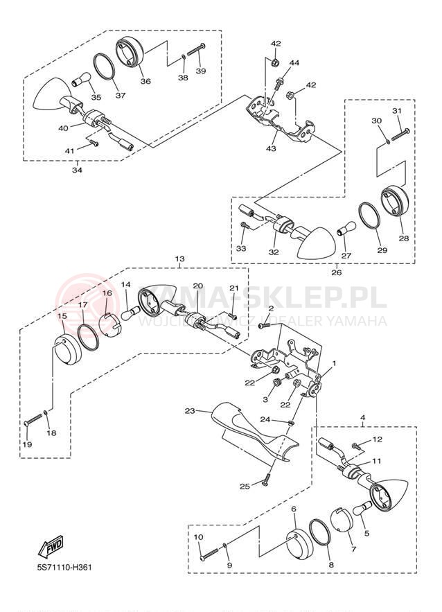 Schemat "kierunkowskazy" do Yamaha V STAR 950 XVS95ZCR/XVS95ZR