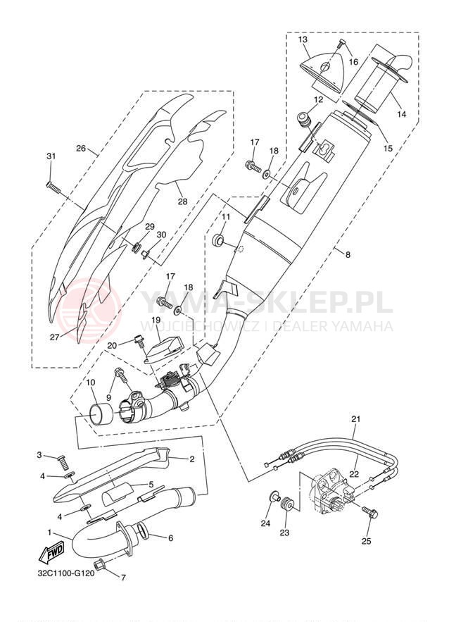 Schemat "Wydech końcowy" do Yamaha WR250X WR25XACW/WR25XAW