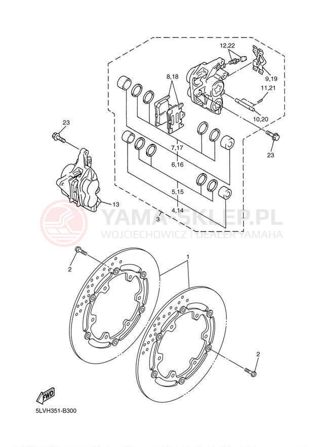 Schemat "Zacisk hamulcowy + tarcza przód" do Yamaha FZ1 FZS1000RC/FZS1000R