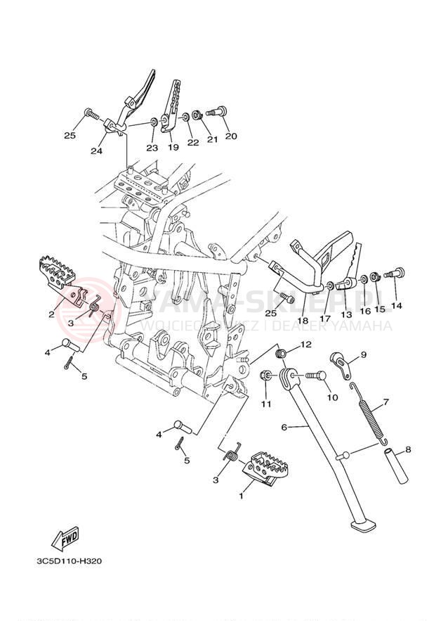 Schemat "Stopka postojowa i podnóżki" do Yamaha XT250 XT250YC/XT250Y