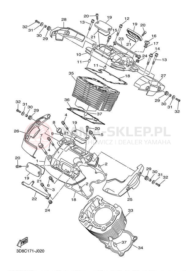 Schemat "cylinder" do Yamaha V STAR 1300 XVS13ABCR/XVS13ABR