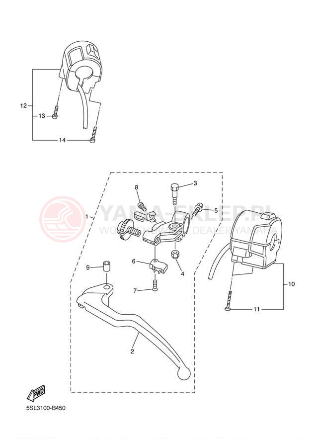 Schemat "Kierownica i osprzęt" do Yamaha R6 YZFR6SRC/YZFR6SR