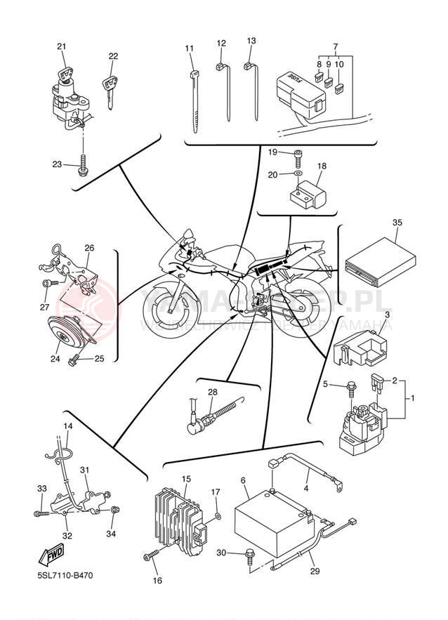 Schemat "układ elektryczny" do Yamaha R6 YZFR6SRC/YZFR6SR