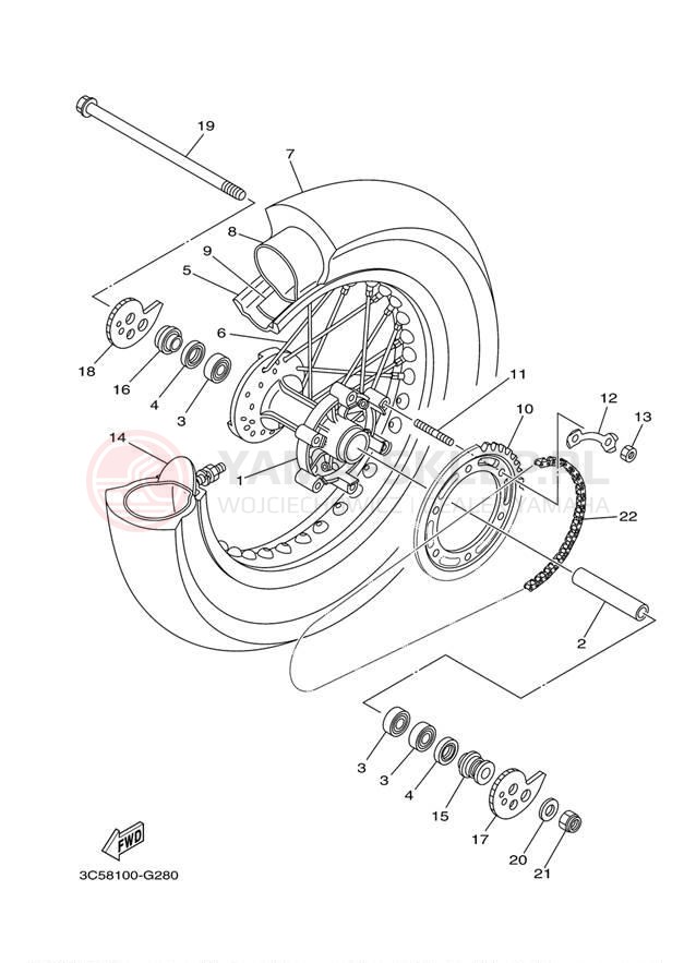 Schemat "Koło tył" do Yamaha XT250 XT250YC/XT250Y