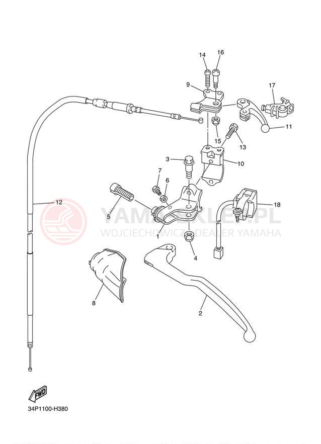 Schemat "Kierownica i osprzęt" do Yamaha YZ450F YZ450FYL/YZ450FYW