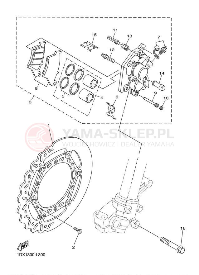 Schemat "Zacisk hamulcowy + tarcza przód" do Yamaha WR450F WR450FD