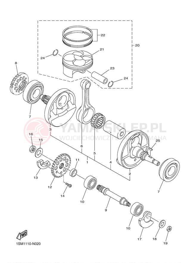 Schemat "Wał korbowy, tłok" do Yamaha YZ250FE YZ250FEL/YZ250FEW