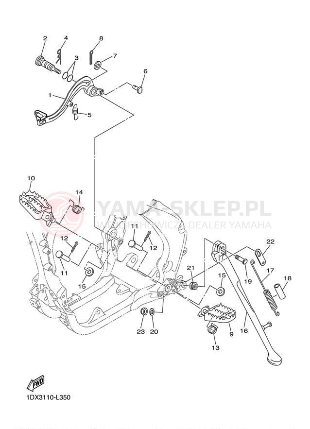 Schemat "Stopka postojowa i podnóżki" do Yamaha WR450F WR450FB