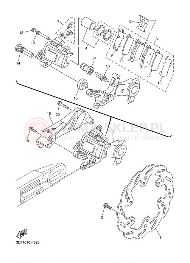 Schemat "Zacisk hamulcowy tylny" do Yamaha WR250R WR25RYCL/WR25RYL