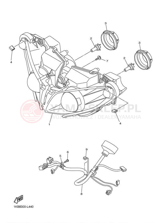Schemat "Lampa przód" do Yamaha YZFR1 YZFR1BW/YZFR1BCW
