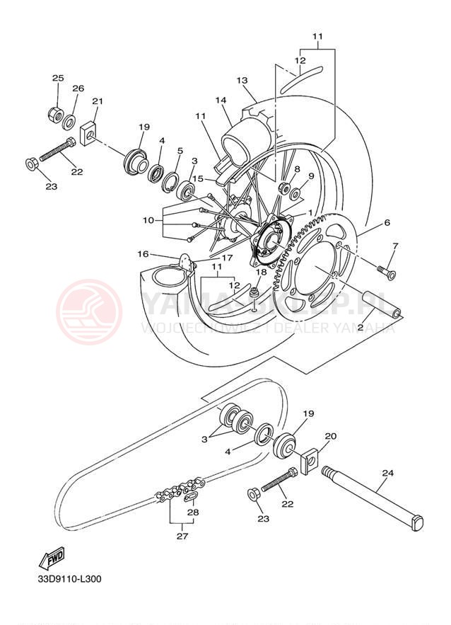 Schemat "Koło tył" do Yamaha YZ250FB YZ250FBW/YZ250FBL