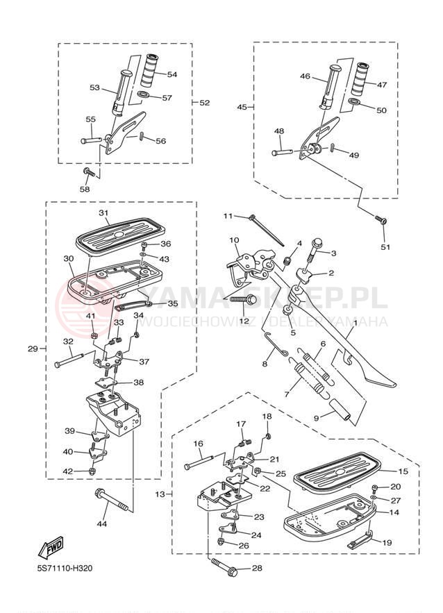Schemat "Stopka postojowa i podnóżki" do Yamaha V STAR 950 XVS95ZCR/XVS95ZR