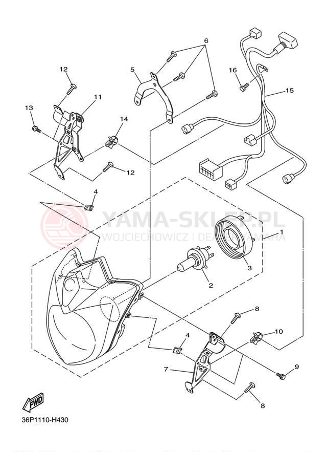 Schemat "Lampa przód" do Yamaha FZ6R FZ6RBW/FZ6RBCW