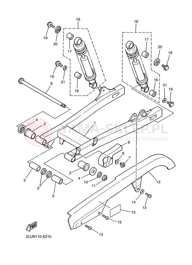 Schemat "wahacz, zawieszenie tył" do Yamaha V STAR 250 XV250A1CB/XV250A1B