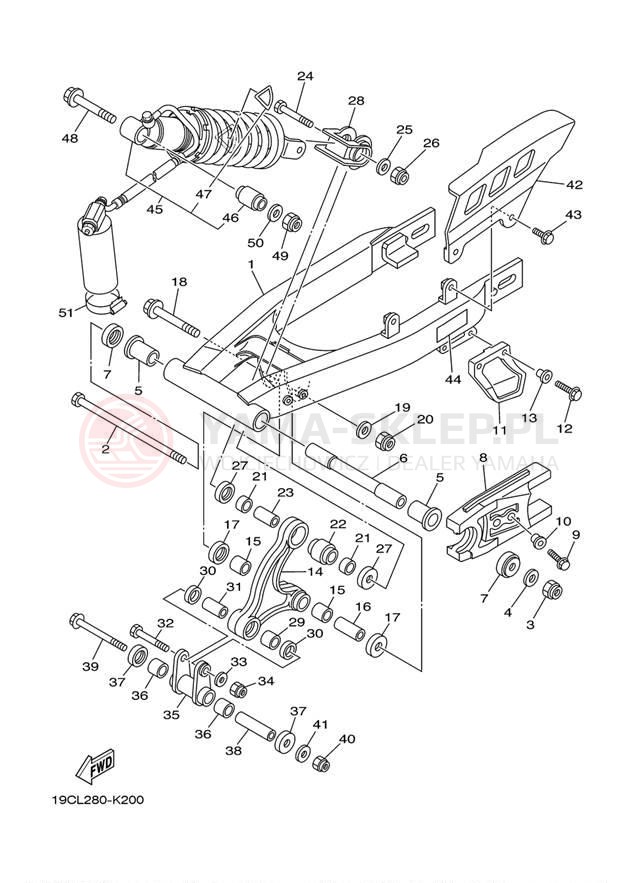 Schemat "wahacz, zawieszenie tył" do Yamaha TTR125LE TTR125LEB
