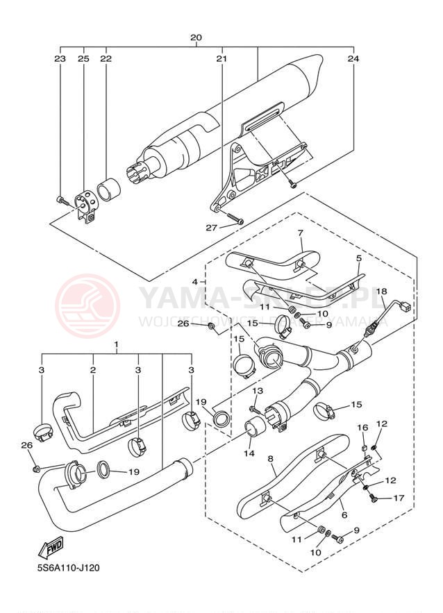 Schemat "Wydech końcowy" do Yamaha V STAR 1300 XVS13AAB/XVS13AACB