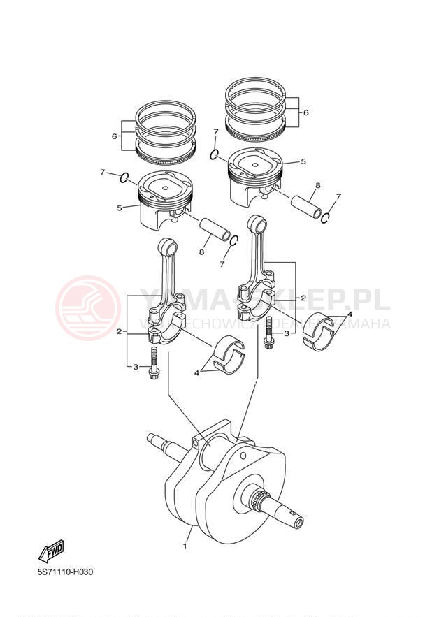 Schemat "Wał korbowy, tłok" do Yamaha V STAR 950 XVS95ER/XVS95ECR