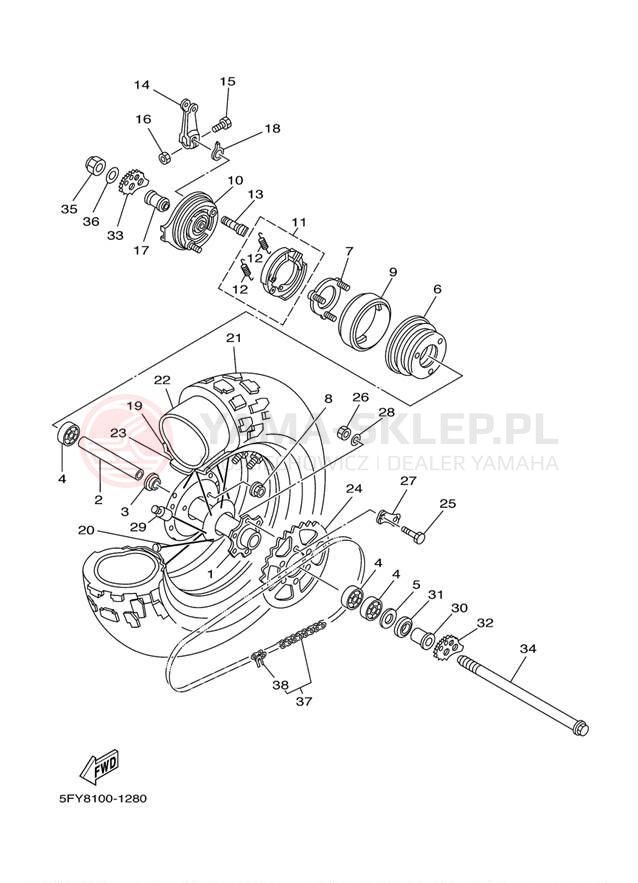 Schemat "Koło tył" do Yamaha TW200 TW200Z/TW200ZC