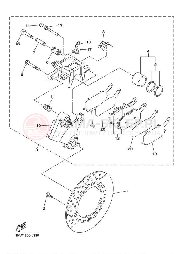 Schemat "Zacisk hamulcowy tylny" do Yamaha FZ6R FZ6RDL/FZ6RDCL