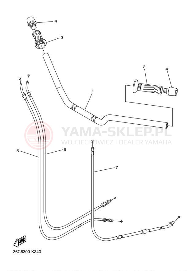 Schemat "Kierownica i osprzęt" do Yamaha FZ6R FZ6RBB/FZ6RBCB